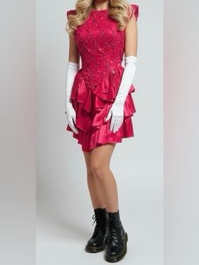 ZUM ZUM - PRETTY IN PINK - VINTAGE 1980s Women's Hot Pink Embellished Dress